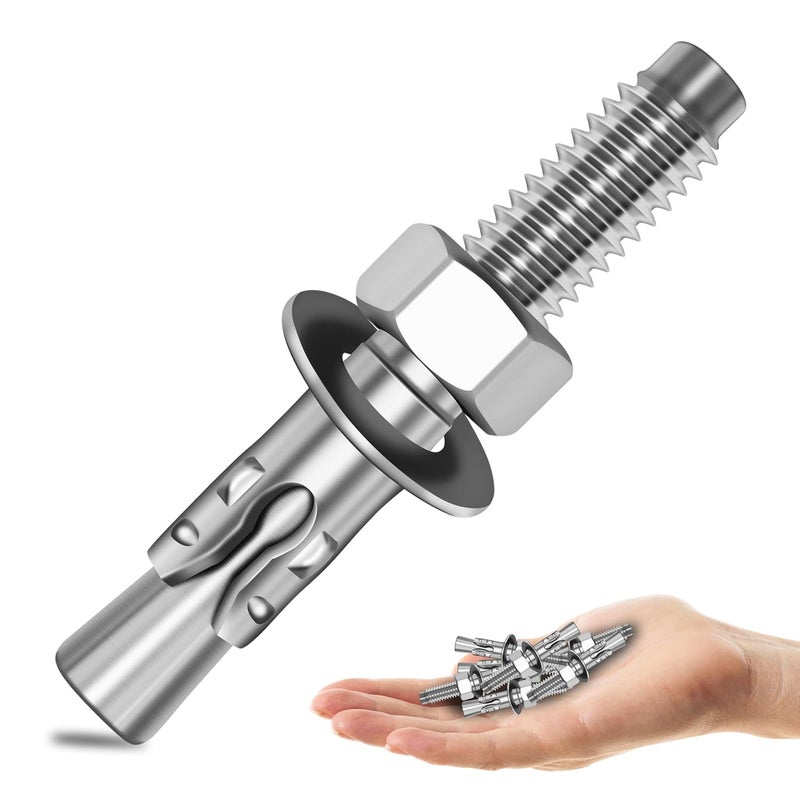MYWISH مسامير تثبيت وتد 1/4 × 1-3/4 بوصة، 10 قطع من الفولاذ المقاوم للصدأ 304، مسامير ثقيلة الاستخدام للصناعات، لتثبيت الطوب والأسمنت والخرسانة، تشطيب لامع - Image 1